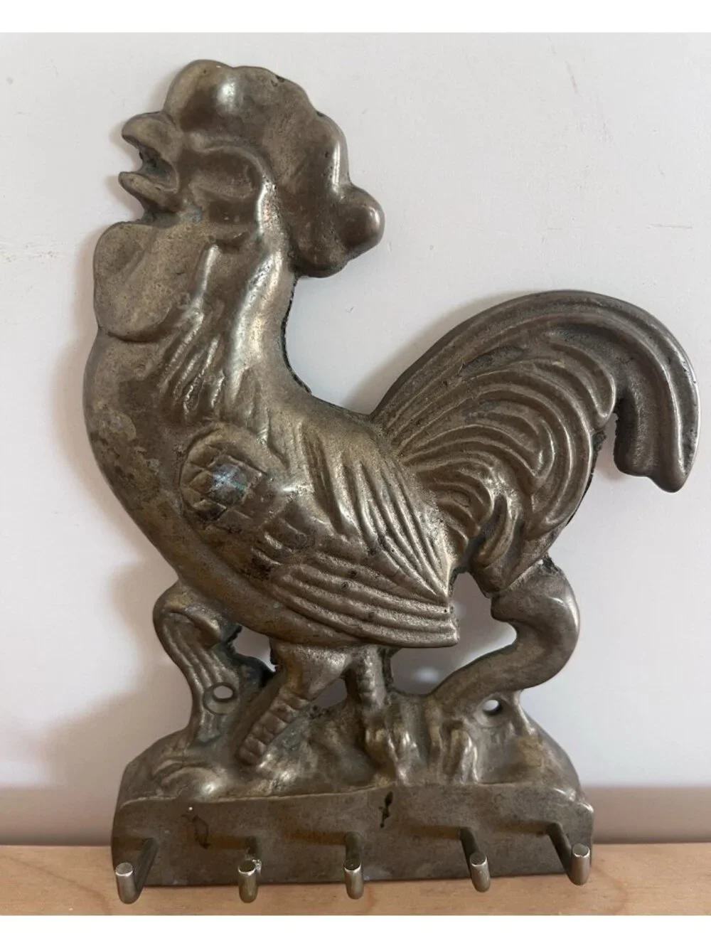 Vintage Farmhouse Rustic Brass Chicken Rooster Wall Mount Hooks Kitchen Décor